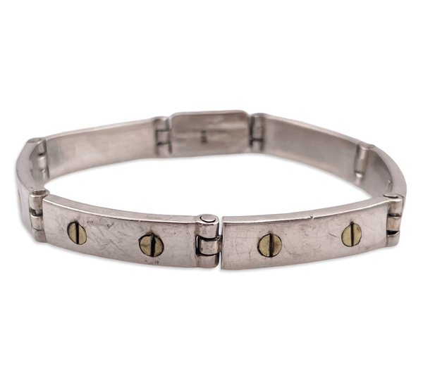 sterling silver & brass chunky nail head style panel link bracelet