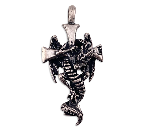 sterling silver dragon cross pendant