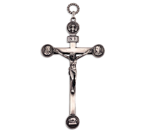 sterling silver large Parenti Sisters engraved bishop's crucifix cross pendant