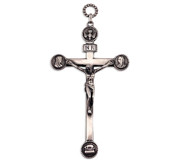 sterling silver large Parenti Sisters engraved bishop's crucifix cross pendant