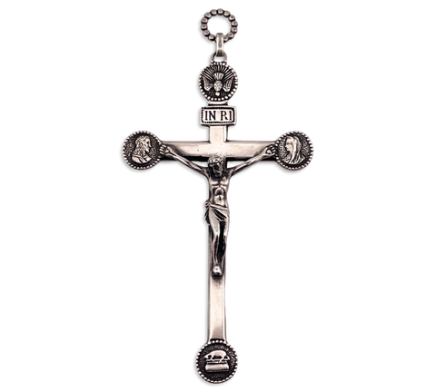 sterling silver large Parenti Sisters engraved bishop's crucifix cross pendant