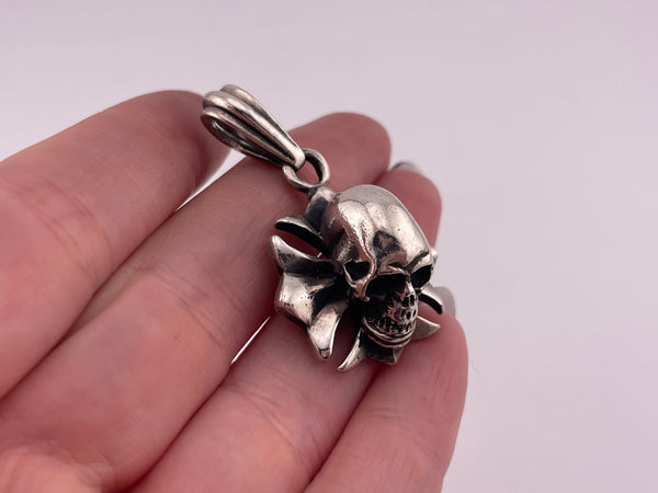 sterling silver King Baby skull cross pendant