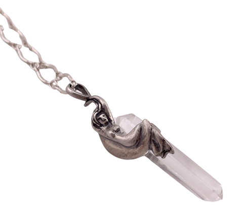 sterling silver woman on moon glass crystal point pendant necklace