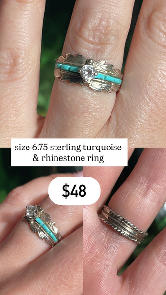 RESERVED PRIVATE LISTING -- sterling silver turquoise rhinestone ring B32