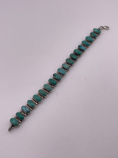 sterling silver 8" stabilized turquoise link bracelet ***AS IS***