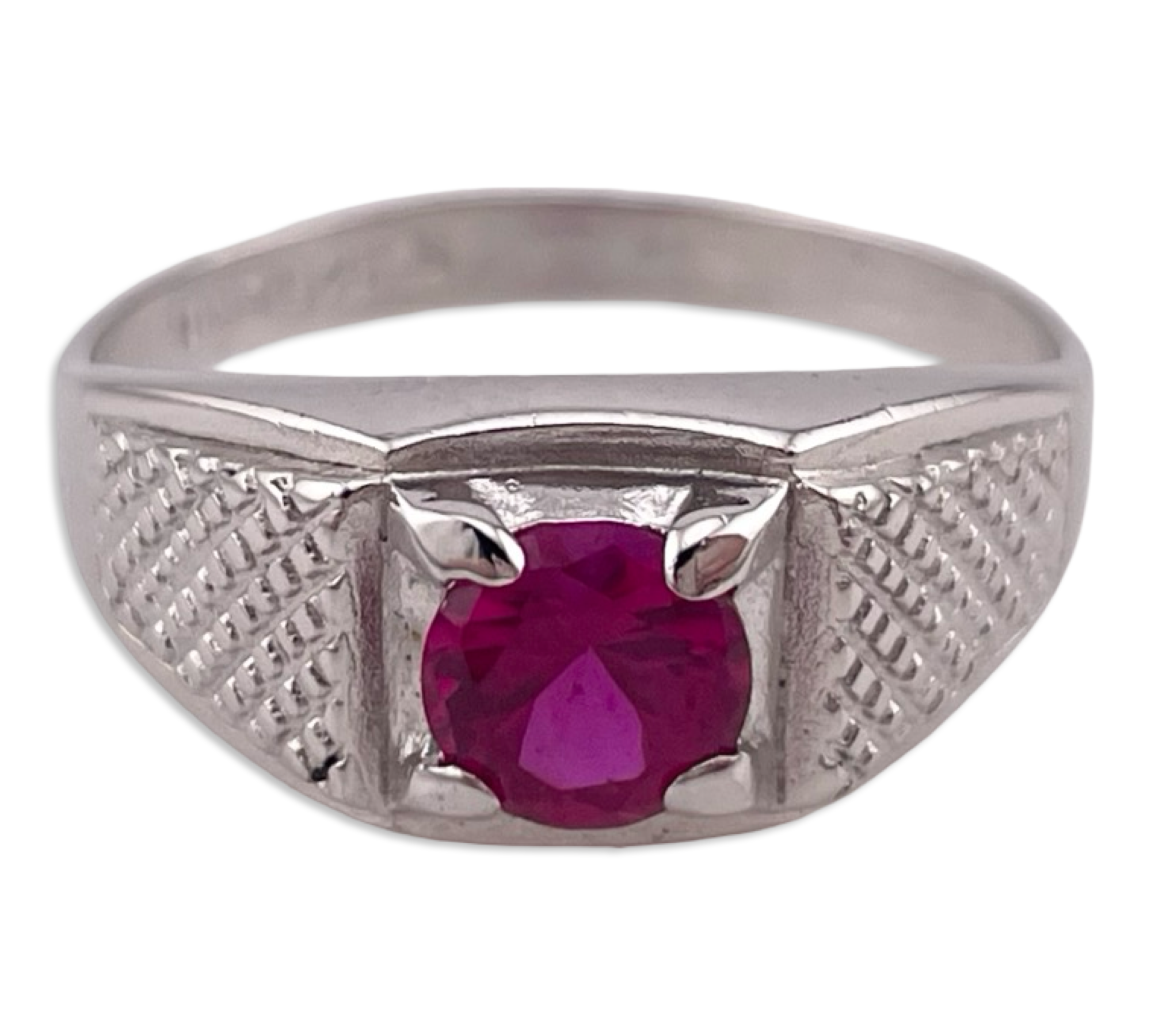 size 12.5 sterling silver rhodium pated lab ruby ring