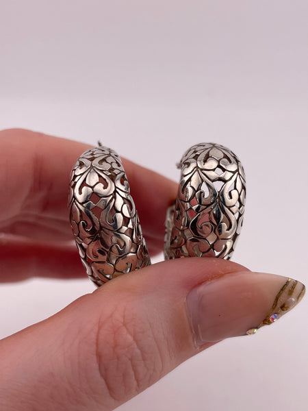 sterling silver cut-out design shaped hoop post earrings