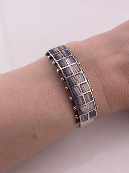 sterling silver 6" wampum shell cuff bracelet