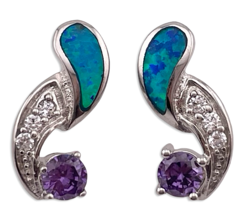 sterling silver synthetic opal rhinestone glass post earrings