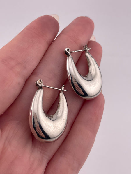 sterling silver puffy oblong hoop earrings