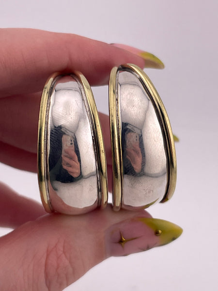 sterling silver & brass Mexican tapered hoop post earrings