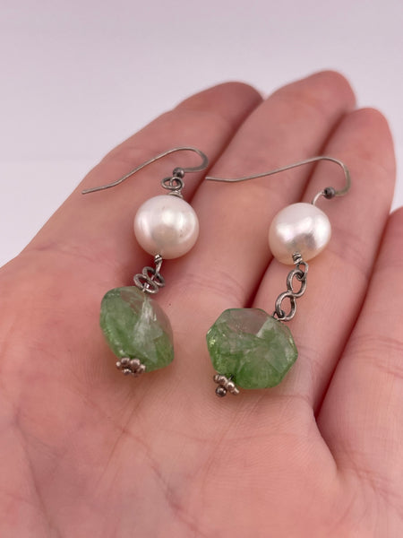 sterling silver pearl, rhinestone, & gemstone dangle earrings