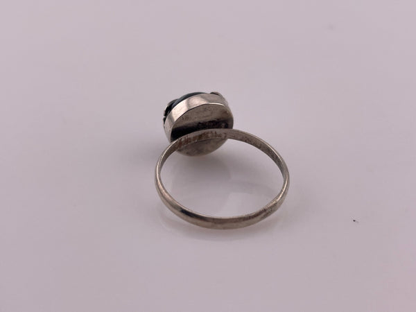 size 7.75 sterling silver black gray glass ring