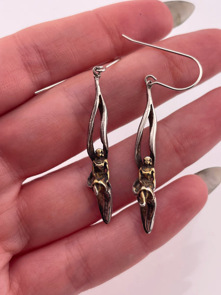 sterling silver gold wash woman hook dangle earrings ***AS IS***