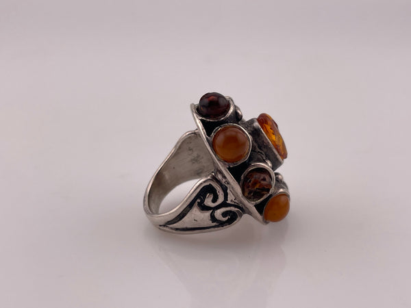 size 7 sterling silver amber cluster ring **AS IS**