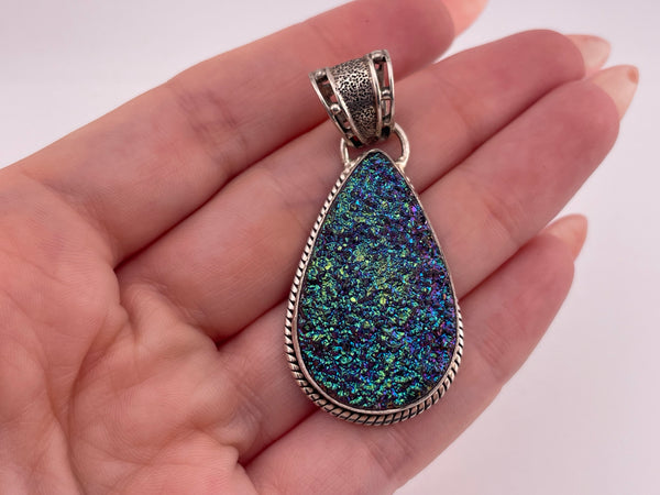 sterling silver 2" pear shape druzy dublet pendant