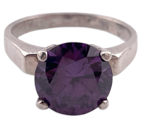 size 6.75 sterling silver faceted purple glass ring