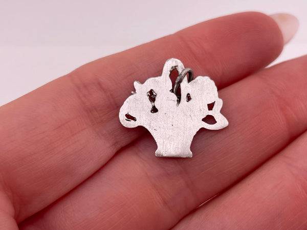 sterling silver rhodium plated basket of flowers pendant