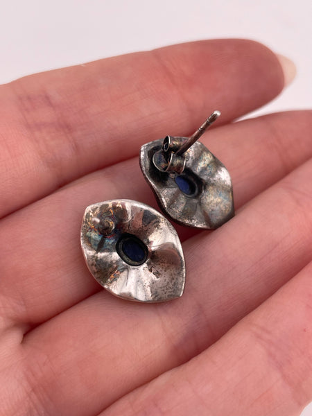 sterling silver lapis wavy matte finish post earrings
