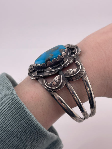 sterling silver Mexican turquoise flower cuff bracelet
