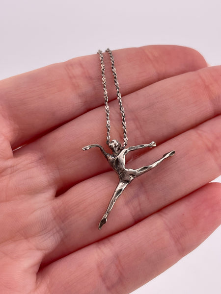 sterling silver prancing person twisted chain necklace