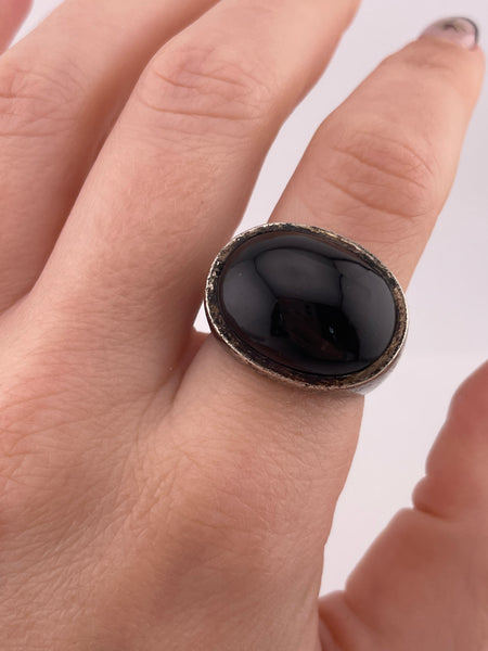 size 9.25 sterling silver very worn dark agate ring