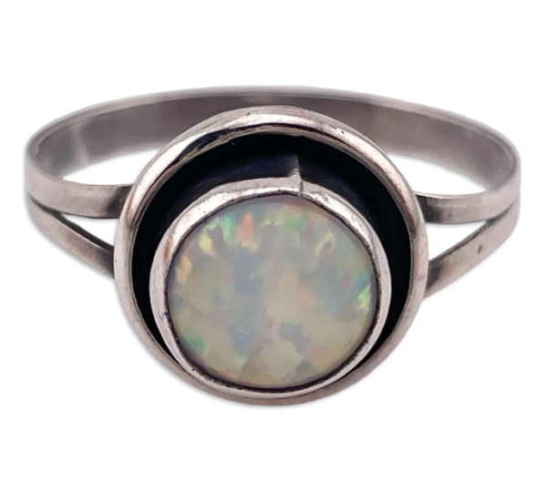size 9 sterling silver lab opal ring