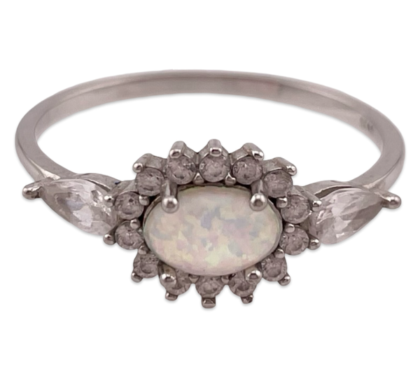 size 10 sterling silver rhinestone synthetic opal ring