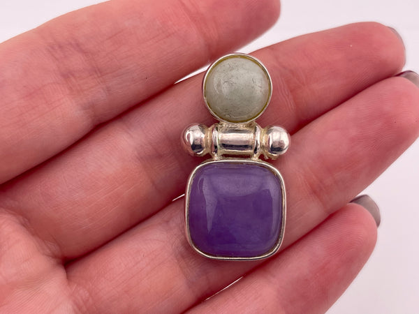 sterling silver green purple jade pendant