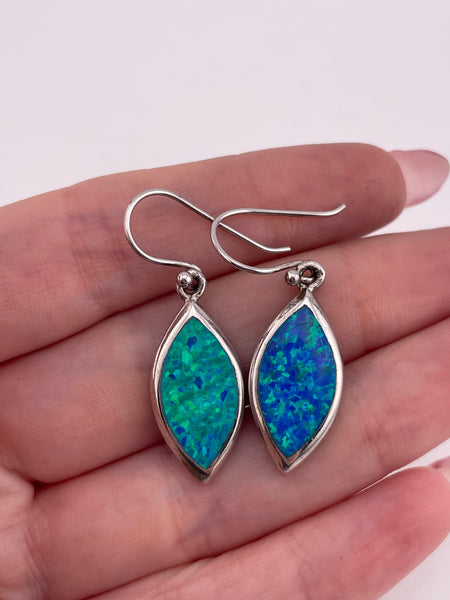 sterling silver synthetic opal hook dangle earrings