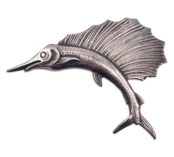 sterling silver large pressed sailfish brooch pin