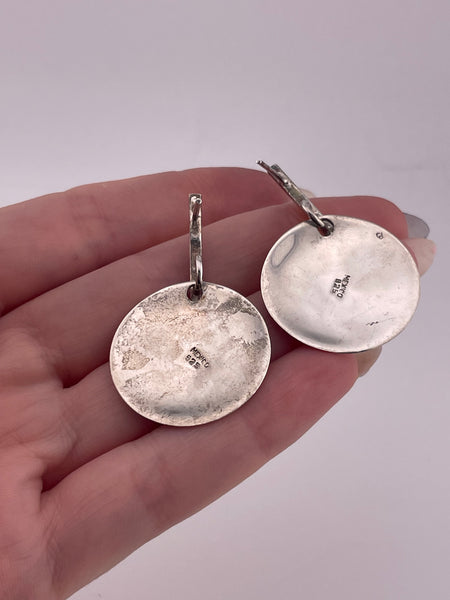sterling silver 1-5/8" Mexican stoneless disc post dangle earrings