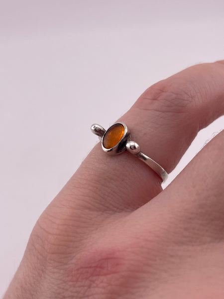 size 5.25 sterling silver oval orange glass ring