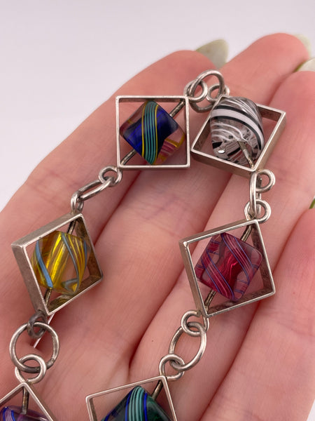 sterling silver glass bead artisan link bracelet