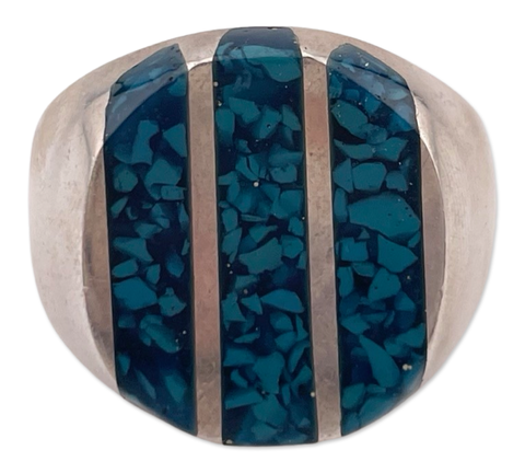 size 8.75 sterling silver synthetic crushed stones in blue resin stripe ring