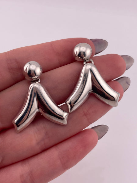 sterling silver Mexican stoneless post dangle earrings