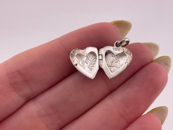 sterling silver small angel heart locket pendant
