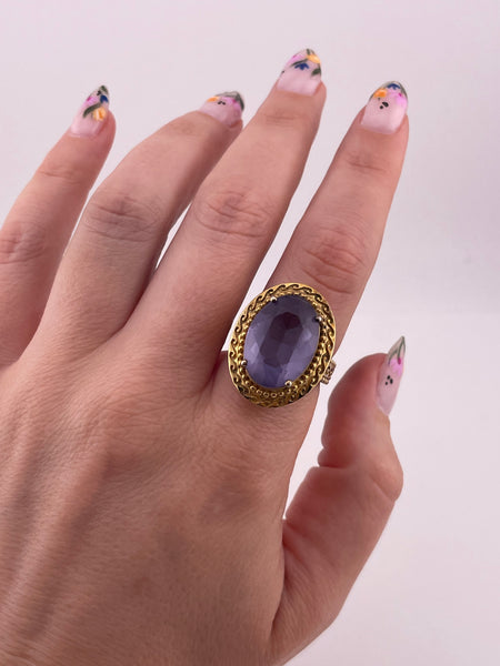 size 7.25 sterling silver faceted purple glass ring ***AS IS***