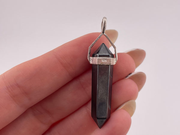 sterling silver hematite crystal faceted black glass pendant