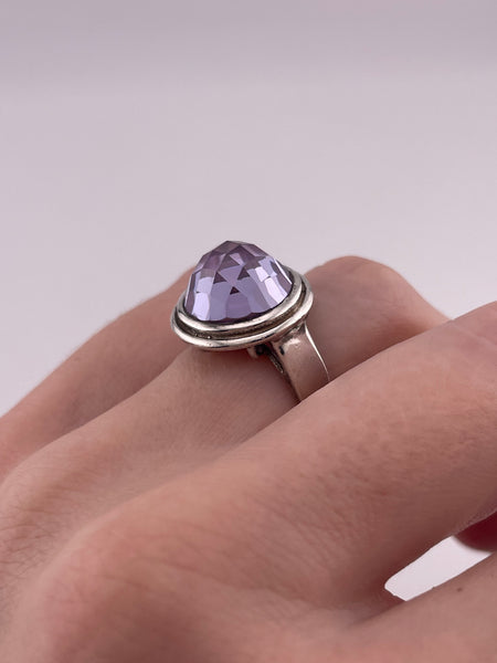 size 6.75 sterling silver faceted purple glass ring