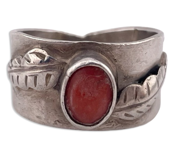 size 6.75 sterling silver coral leaf ring