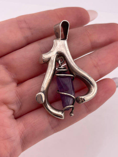 sterling silver heavy Mexican Taxco amethyst pendant