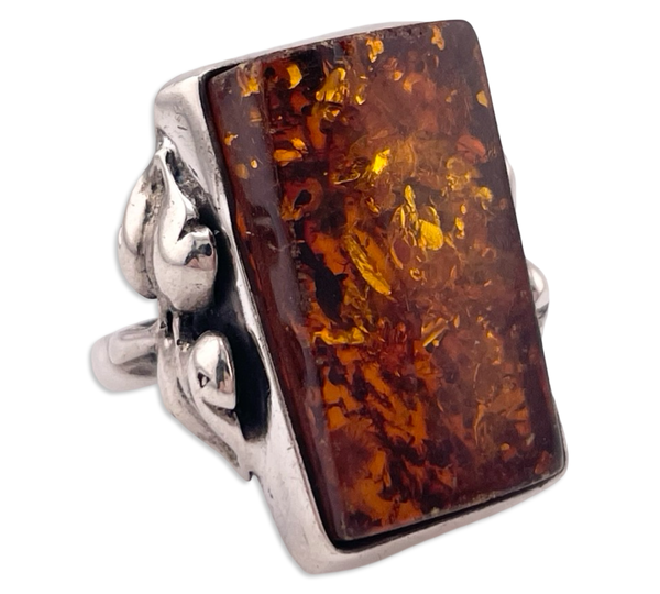 size 6.5 sterling silver amber rectangle ring **AS IS**