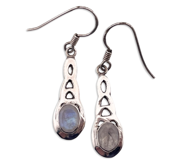 sterling silver faceted rainbow moonstone hook dangle earrings