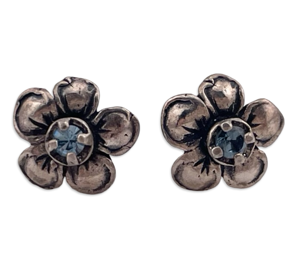 sterling silver faceted glue glass flower post earrings