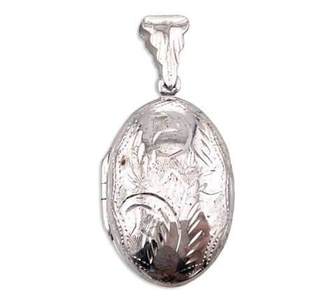 sterling silver rhodium plated oval etched locket pendant ***AS IS***