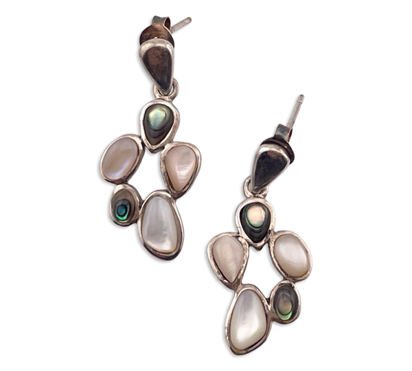 sterling silver abalone mother of pearl post dangle earrings