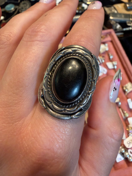 RESERVED PRIVATE LISTING -- sterling silver onyx ring C8