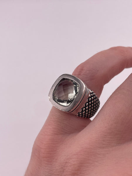 size 5 sterling silver chunky Michael Dawkins faceted prasiolite ring