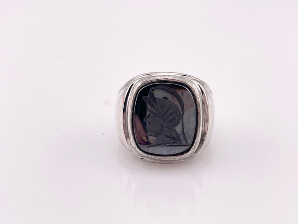 size 9.75 sterling silver knight hematite intaglio ring